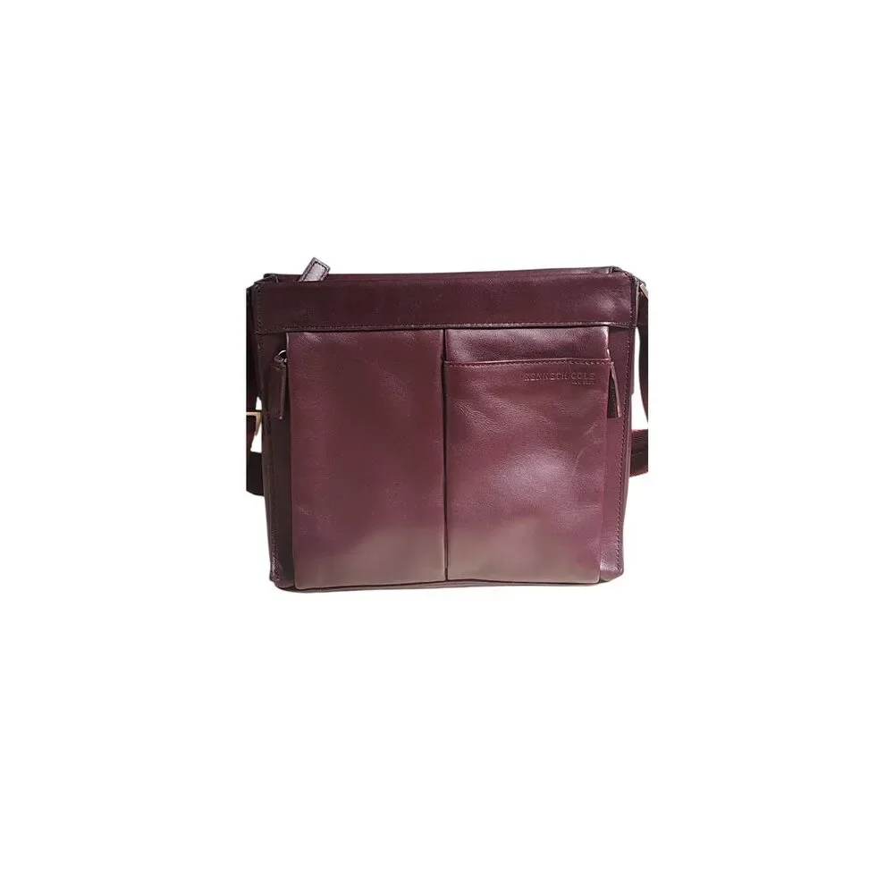 Kenneth Cole Burgundy Leather Crossbody Satchel Vintage Multi Pocket Bag
